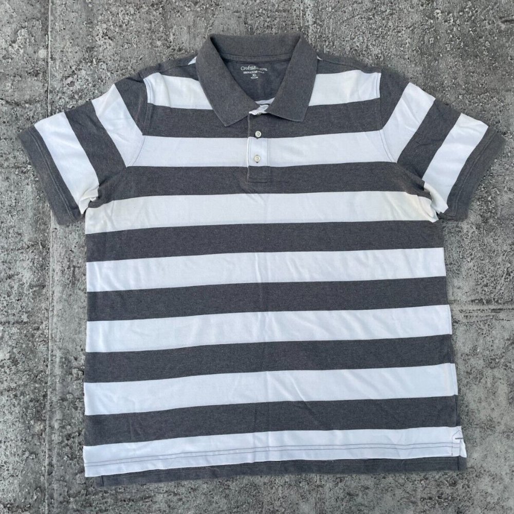 Croft&Borrow Men Polo Tee Short Sleeve Cotton Striped T shirt Size XL